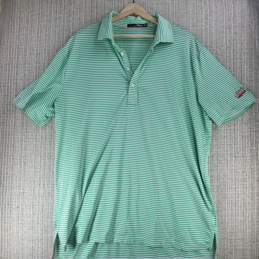 RLX Ralph Lauren Polo Shirt Mens XL Green Striped Karsten Creek Golf Performance